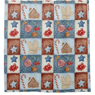 Cosy Winter Patchwork Christmas Shower Curtain