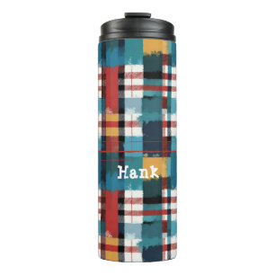 Cosy Winter Plaid in Teal Red and Yellow Thermal Tumbler