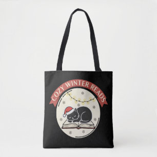Cosy Winter Reads Cute Christmas Cat Book Lover Tote Bag