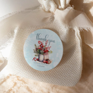 Cosy Winter Rowan berry bouquet Wedding Classic Round Sticker