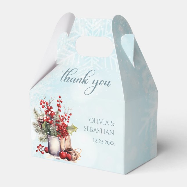 Cosy Winter Rowan berry bouquet Wedding Favour Box (Front Side)