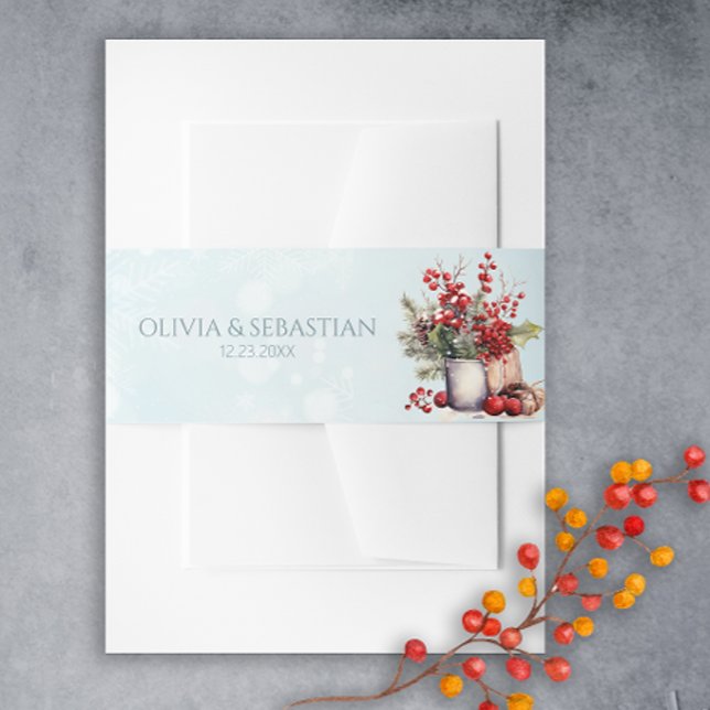 Cosy Winter Rowan berry bouquet Wedding Invitation Belly Band (Creator Uploaded)