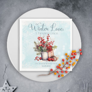 Cosy Winter Rowan berry bouquet Wedding Napkin