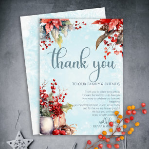 Cosy Winter Rowan berry bouquet Wedding Thank You Card
