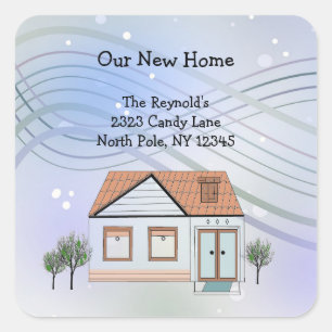 Cosy Winter Scene House New Address Square Sticker