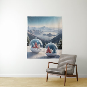 Cosy Winter Snow Globe Scene Tapestry