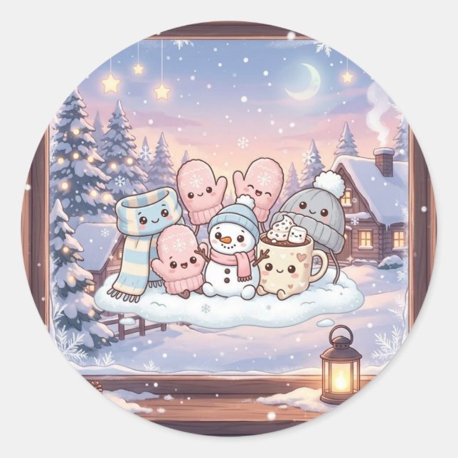 Cosy Winter Snowman Friends Sticker (Front)