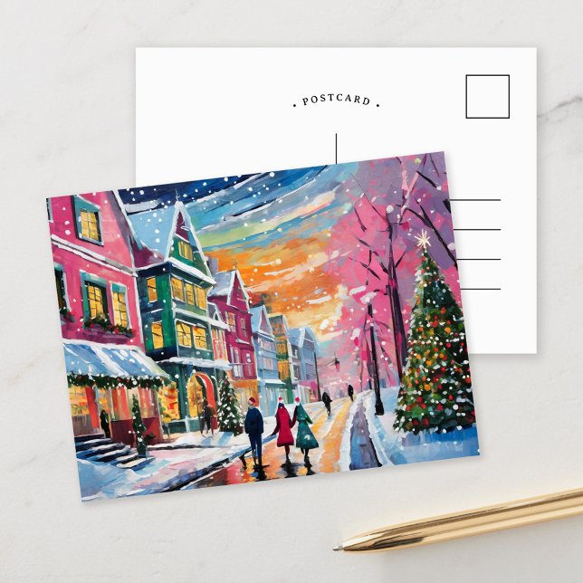 Cosy Winter Street Scene Modern Art Postcard (Creator Uploaded)