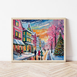 Cosy Winter Street Scene Modern Art Poster