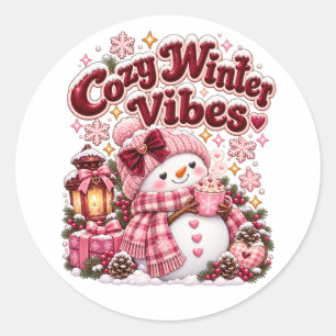 Cosy Winter Vibes Cute Coquette Snowman Custom Classic Round Sticker