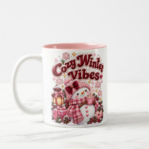 Cosy Winter Vibes Cute Coquette Snowman Custom Two-Tone Coffee Mug