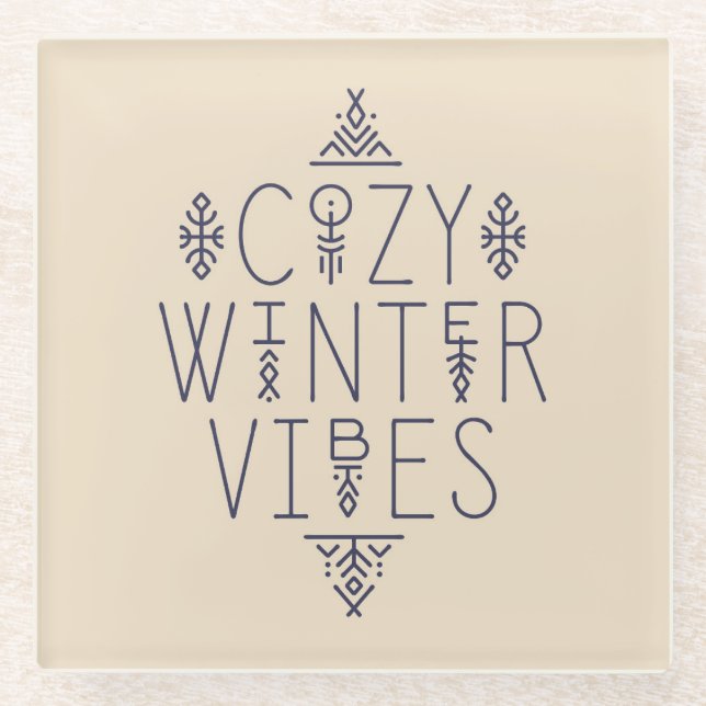 Cosy Winter Vibes Design Glass Coaster (Front)