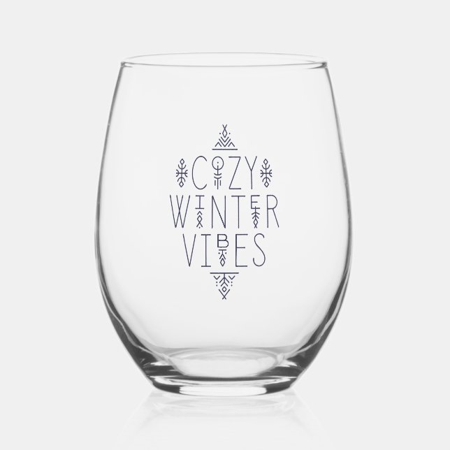 Cosy Winter Vibes Design Stemless Wine Glass (Front)
