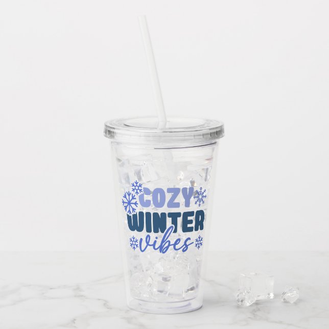 Cosy Winter Vibes - Snowflake Typography Acrylic Tumbler (Front Ice)