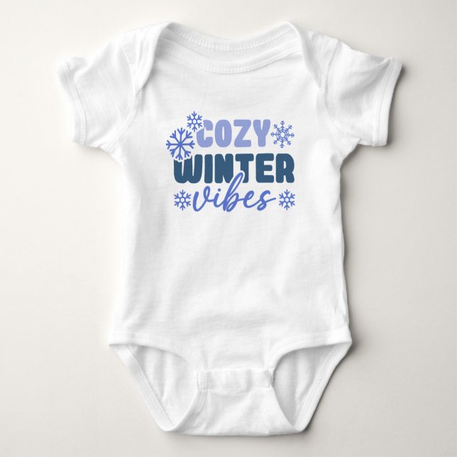 Cosy Winter Vibes - Snowflake Typography Baby Bodysuit (Front)