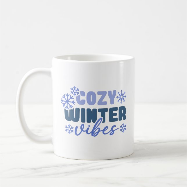 Cosy Winter Vibes - Snowflake Typography Coffee Mug (Left)