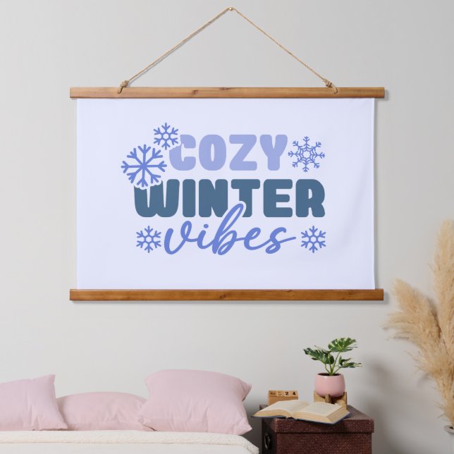 Cosy Winter Vibes - Snowflake Typography Hanging Tapestry (Bedroom)