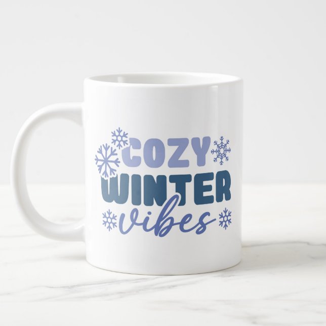 Cosy Winter Vibes - Snowflake Typography Large Coffee Mug (Left)