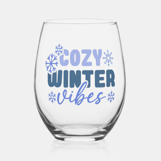Cosy Winter Vibes - Snowflake Typography Stemless Wine Glass