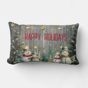 Cosy Winter Vibes: Snowmen and Pine Trees Holiday Lumbar Cushion