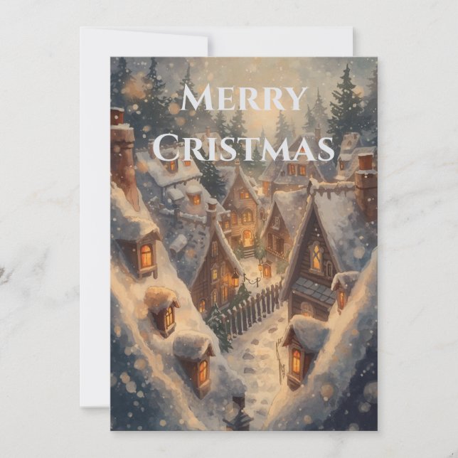 "Cosy Winter Village Christmas Flat Invitation" Invitation (Front)