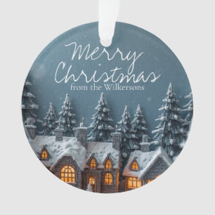 Cosy Winter Village Custom Name Christmas Ornament