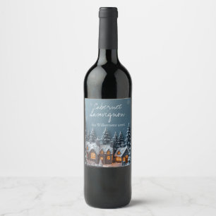 Cosy Winter Village Custom Name Christmas Wine Label
