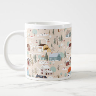Cosy Winter Village Scene Pattern Large Coffee Mug