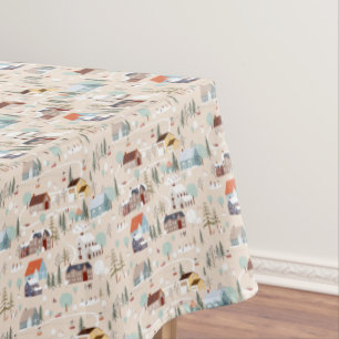 Cosy Winter Village Scene Pattern Tablecloth