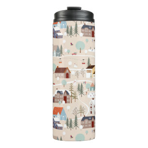 Cosy Winter Village Scene Pattern Thermal Tumbler