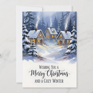 Cosy Winter Village Watercolor Christmas Thank You Card