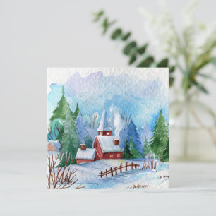 Cosy Winter Watercolor Landscape