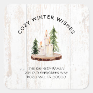 Cosy Winter Wishes White Distressed Wood Xmas  Cla Square Sticker