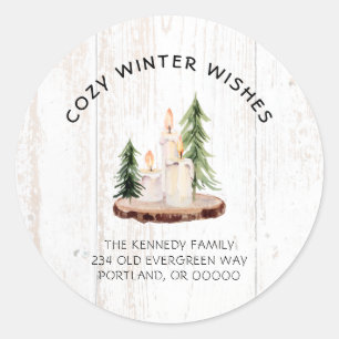 Cosy Winter Wishes White Distressed Wood Xmas  Classic Round Sticker