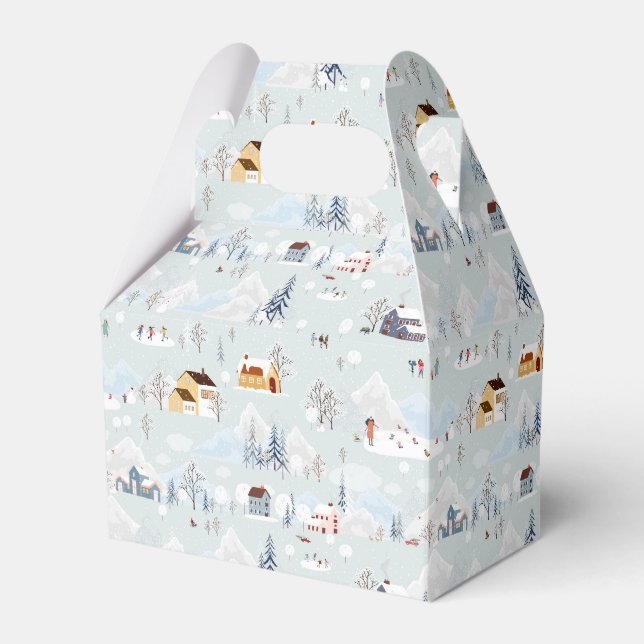 Cosy Winter Wonderland Ice Skating Village Pattern Favour Box (Front Side)