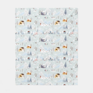 Cosy Winter Wonderland Ice Skating Village Pattern Fleece Blanket