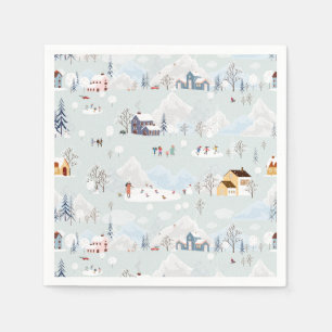 Cosy Winter Wonderland Ice Skating Village Pattern Napkin