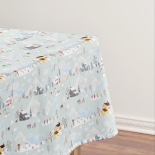 Cosy Winter Wonderland Ice Skating Village Pattern Tablecloth