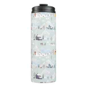 Cosy Winter Wonderland Ice Skating Village Pattern Thermal Tumbler