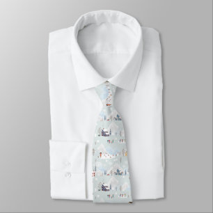 Cosy Winter Wonderland Ice Skating Village Pattern Tie