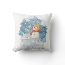 Cosy Winter Wonderland Snowman Throw Pillow
