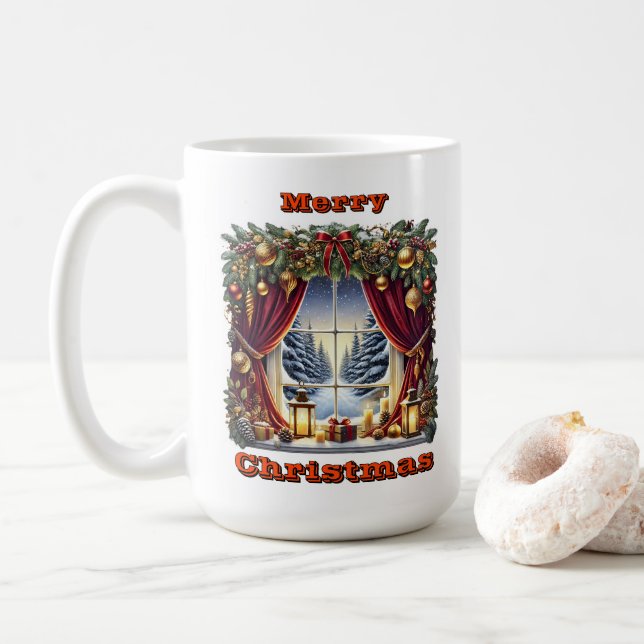 Cosy Winter Wonderland View Coffee Mug (With Donut)