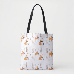 Cosy Winter Woodland Animals Folk Art Christmas Tote Bag