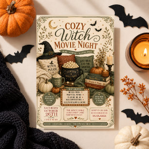 Cosy Witch Halloween Witchy Fall Movie Party Invitation