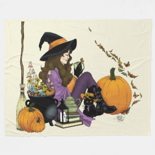 Cosy Witch Vibes Halloween Pumpkins Purple Fleece Blanket