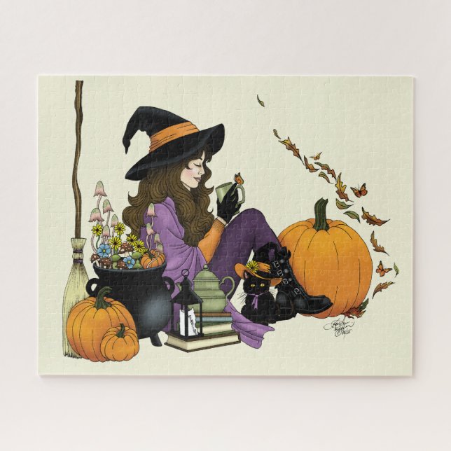  Cosy Witch Vibes Halloween Pumpkins Purple Jigsaw Puzzle (Horizontal)