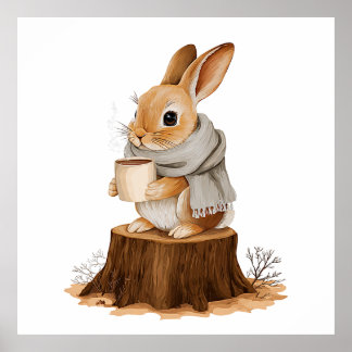 Cosy Woodland Bunny Poster | Cute Rabbit with Warm