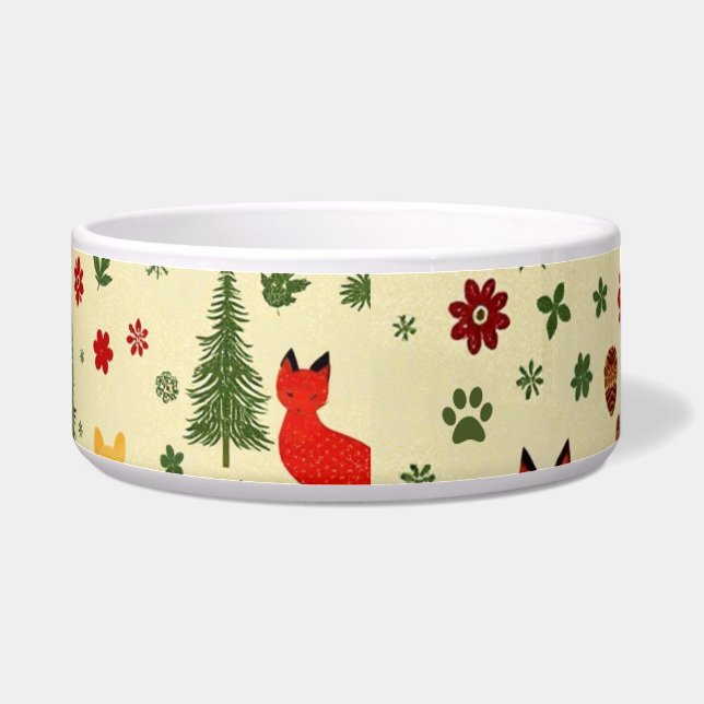 Cosy Woodland Christmas Cat Bowl – Rustic Animals (Right)