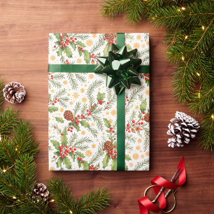 Cosy Woodland Christmas Pinecones & Branches Wrapping Paper