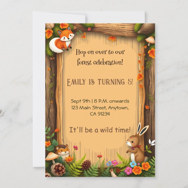 Cosy Woodland Critters Forest Birthday Invitation (Front)